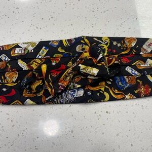 1980’s Nicole Miller Multicolor Graphic Silk Cummerbund and Bow Tie Set